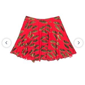 Alice & Olivia red flared mini skirt w cheetah velvet burnout lips